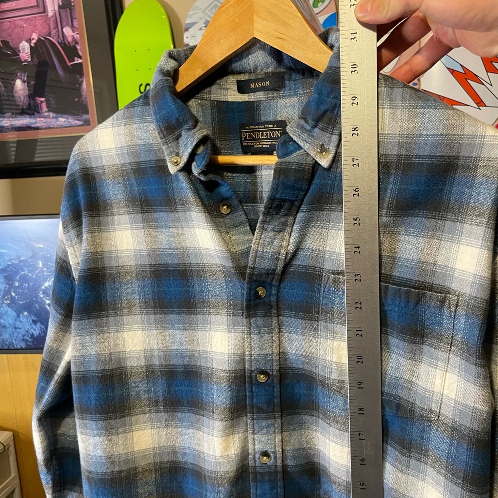 Pendleton Blue and White Plaid Casual Shirt mason men’s size large - Picture 3 of 5